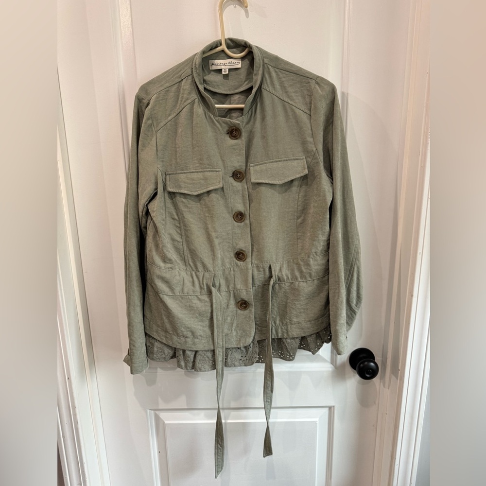 Olive Button-Down Tie Blouse